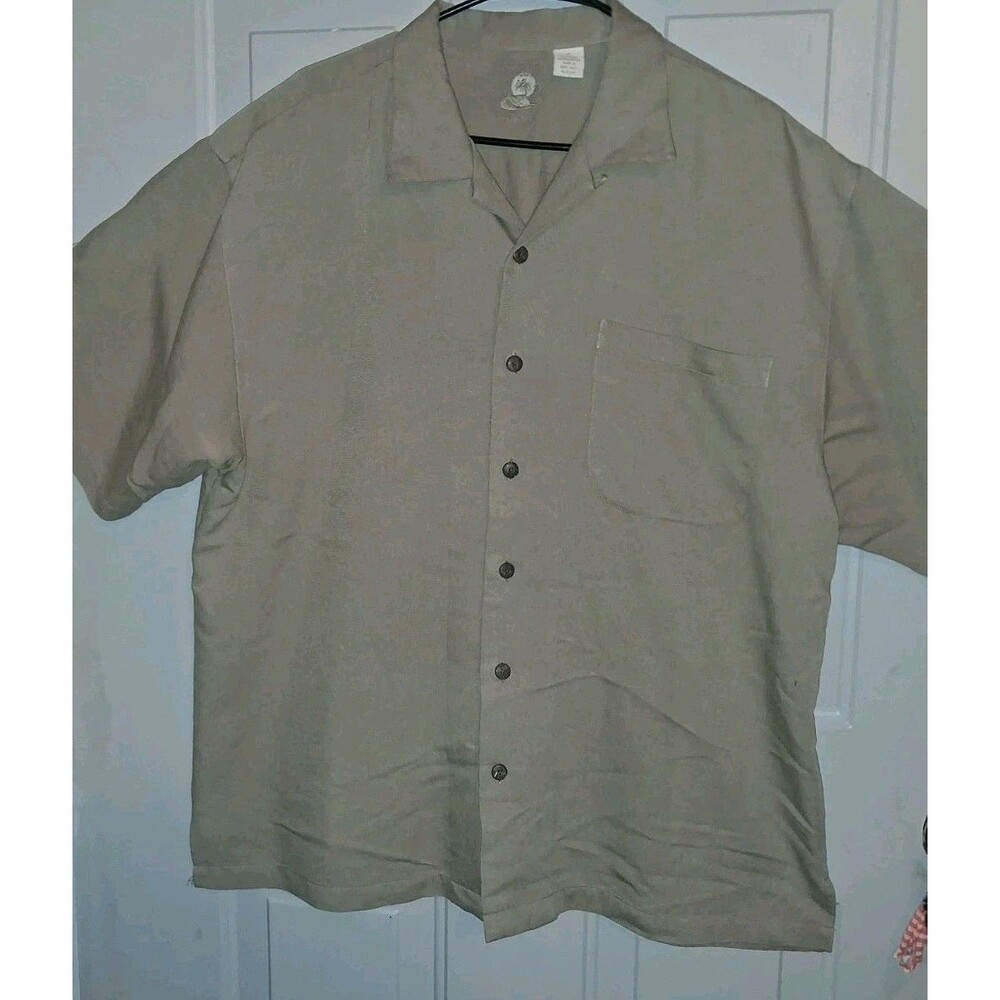 Bungalow Brands Men's XL Camp Shirt Tan Khaki Rayon Blend Short Sleeve Casual
